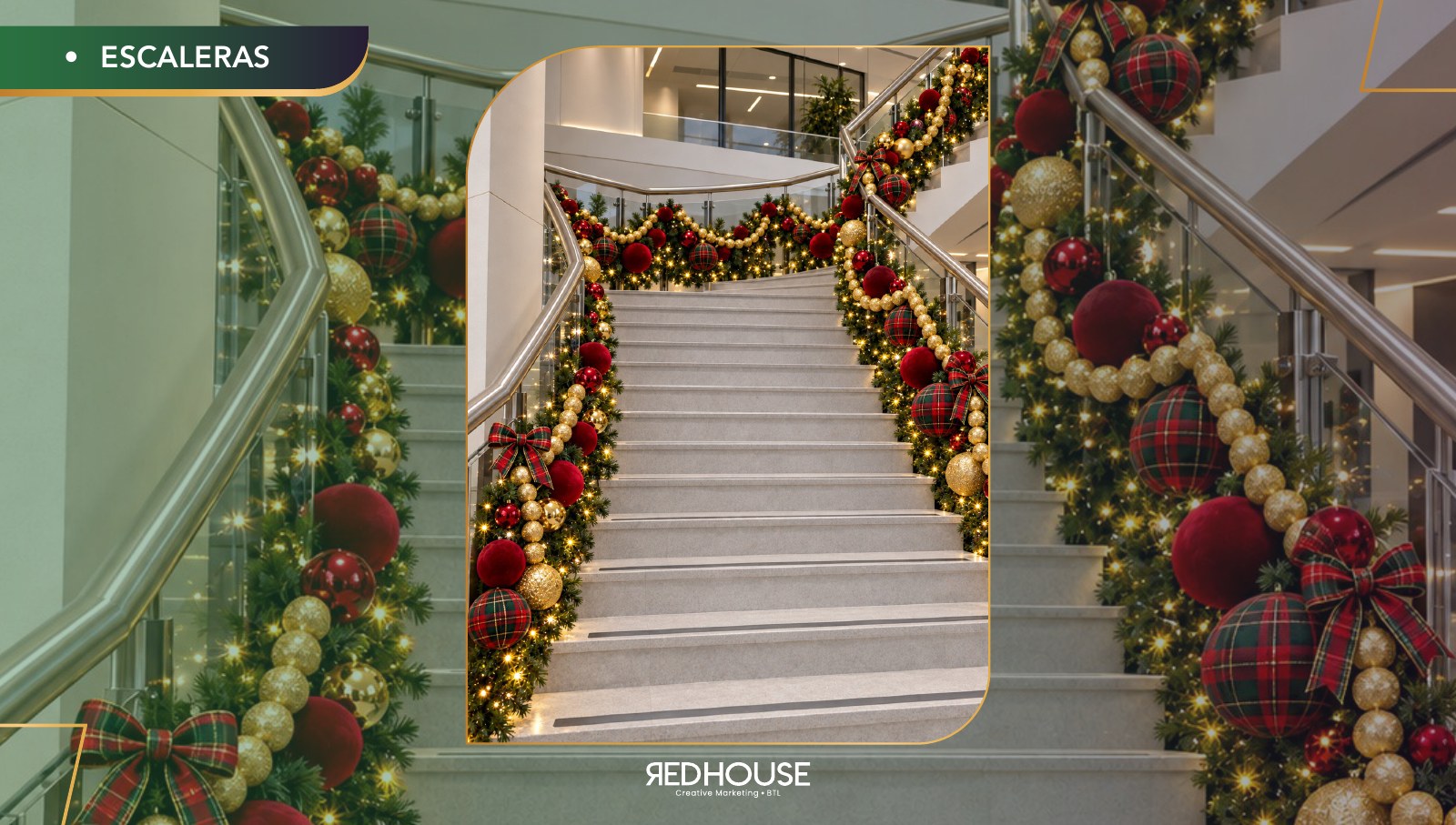 Escaleras con decoración navideña